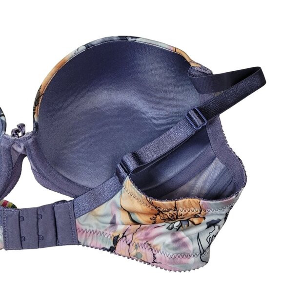 Parfait Floral Underwire Bra Purple 34D Lace Molded Light Pad Adj Plunge Casey - Picture 5 of 9